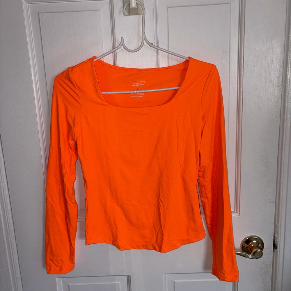 Bright Orange Long Sleeve Scoop Neck Top